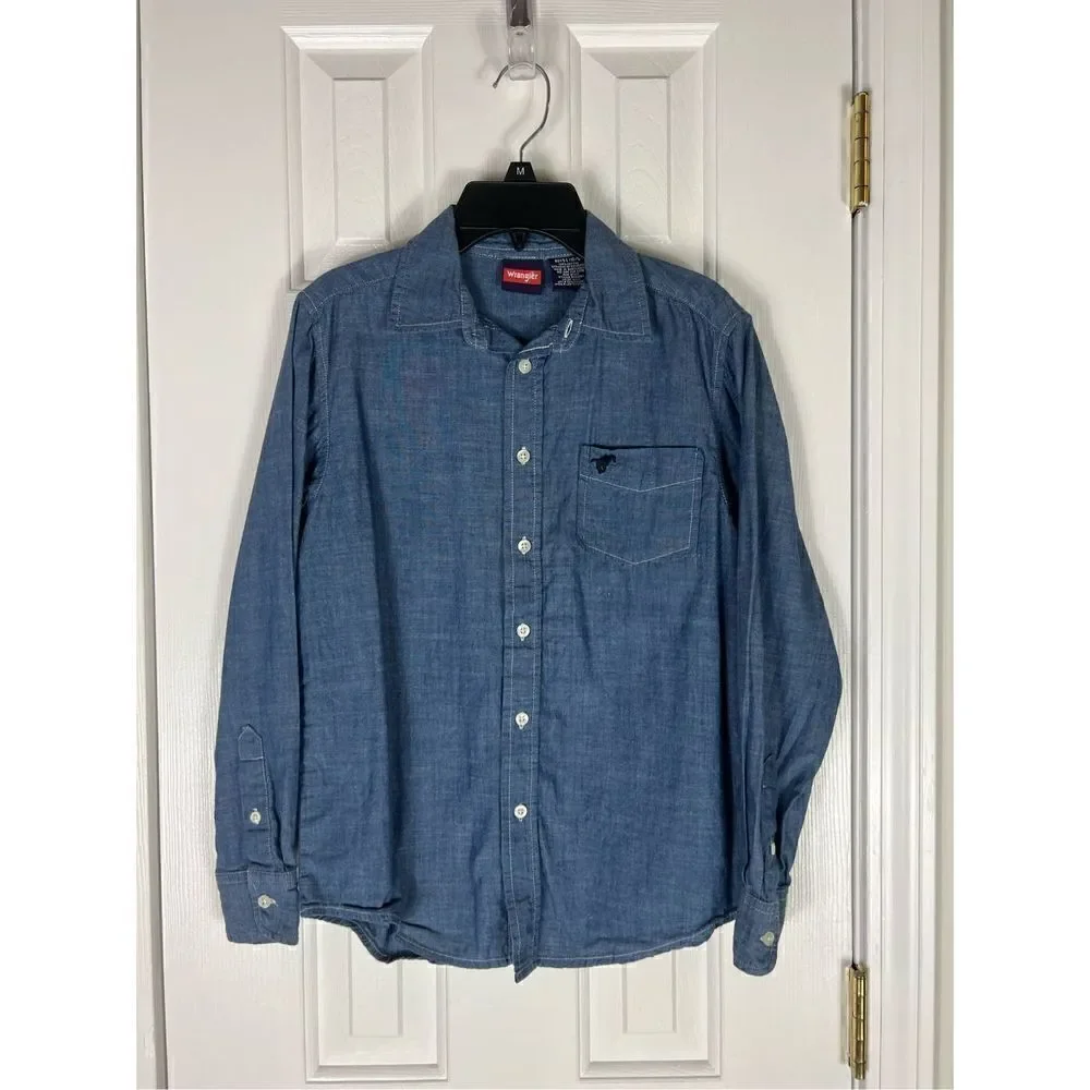Wrangler Boys Denim Button Down Shirt L 10/12